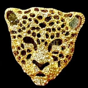 Leopard Cheetah Brooch Pin NEW in package Gold and Blingy